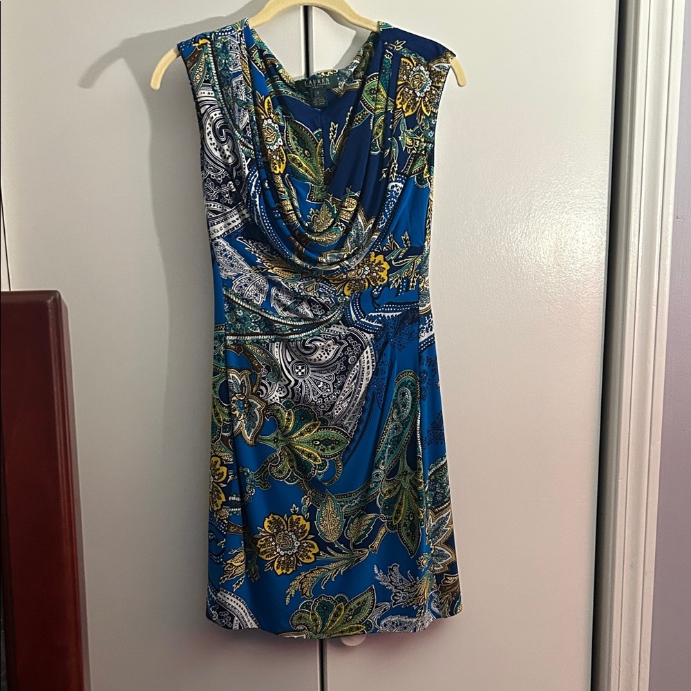 Lauren Ralph Lauren Blue Floral Cowl Neck Dress